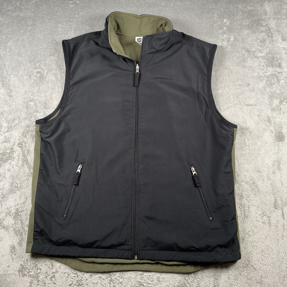 Vintage Gap Vest Mens Sz‎ XL Black Green Reversible Full Zip 90s Gorpcore Fleece